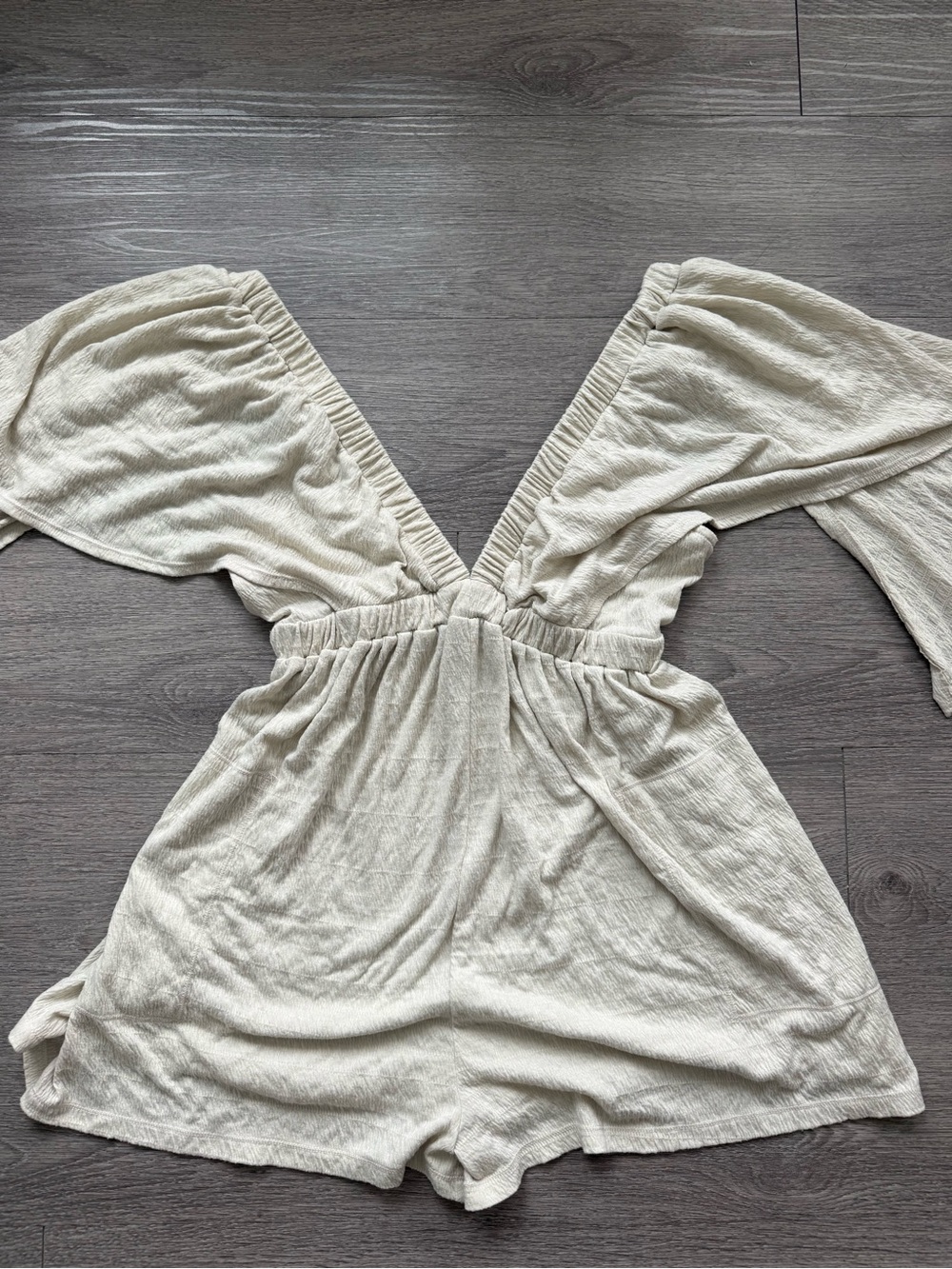 Free People Cream Deep V Romper with Puff Sleeves